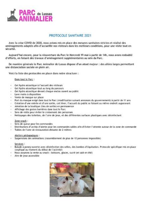 Protocole sanitaire au Parc Animalier de Lussas